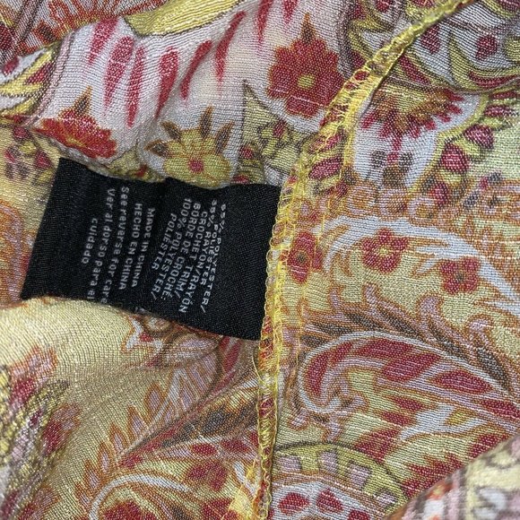 Sharagano Womens Shirt Size Small Yellow Pink Orange Geometric Print Top Crochet - Picture 5 of 6